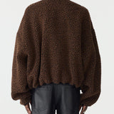 Bassike Boiled Wool Zip Up Jacket in Chocolate Brown - detail view
