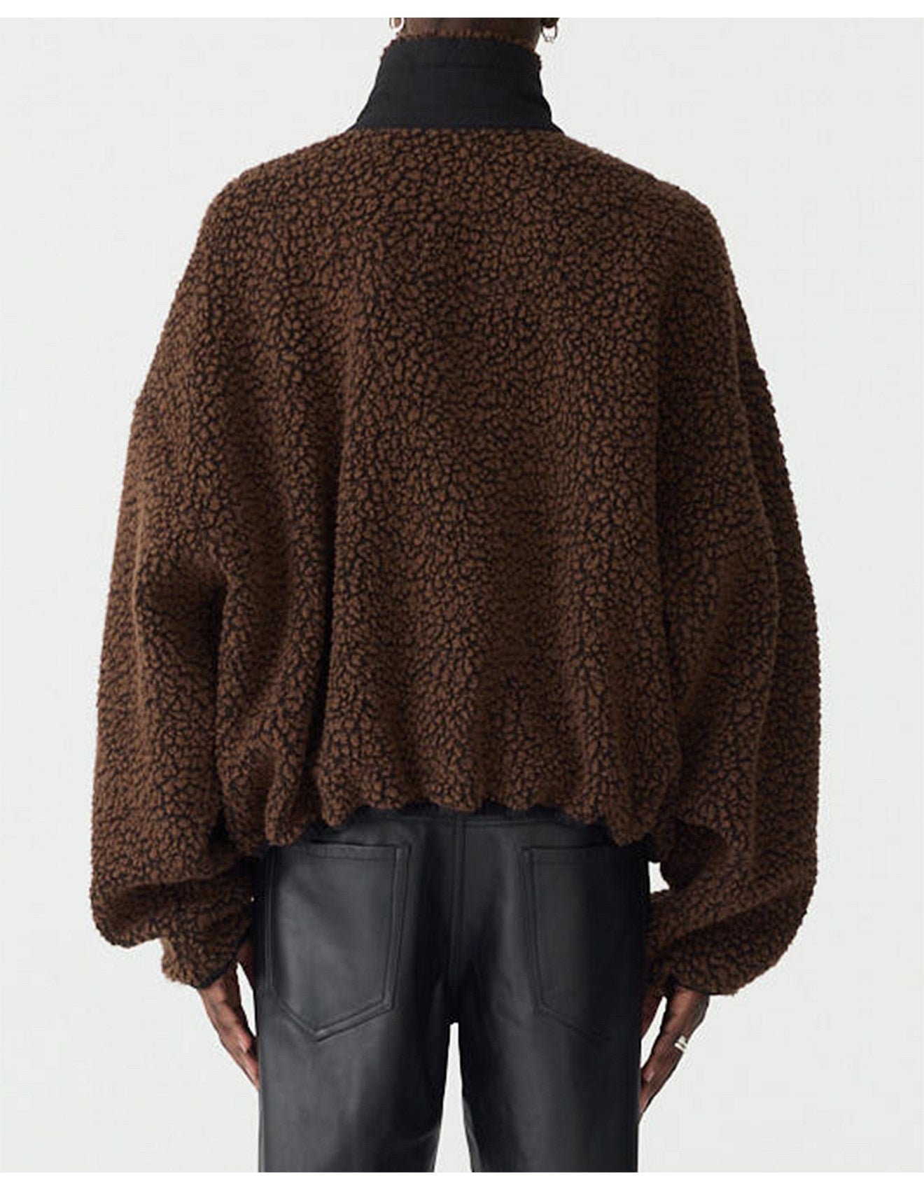 Bassike Boiled Wool Zip Up Jacket in Chocolate Brown - detail view