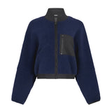Bassike Boiled Wool Zip Up Jacket in Navy