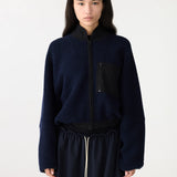 Bassike Boiled Wool Zip Up Jacket in Navy
