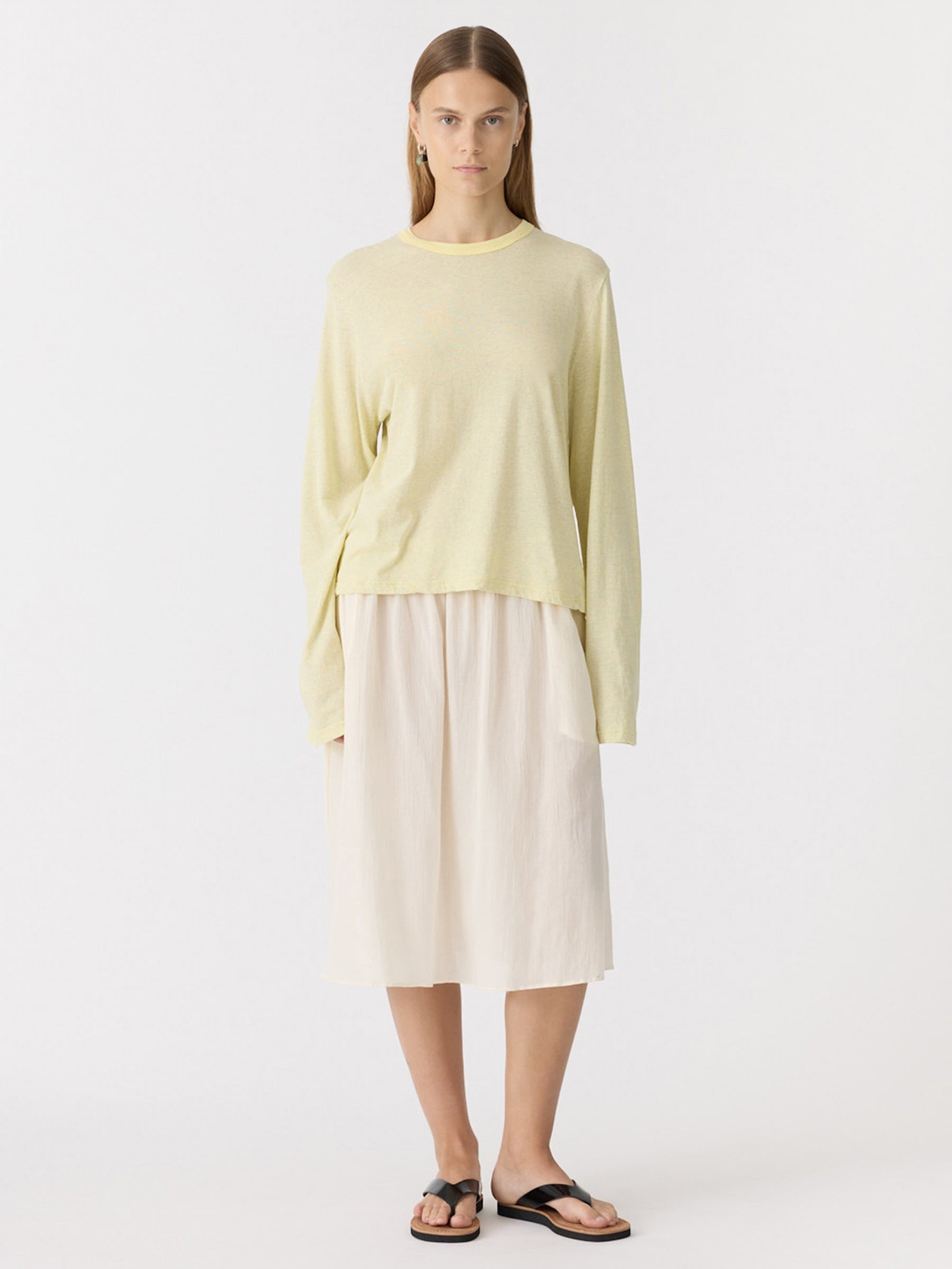 Bassike Boxy Wide Sleeve Long Sleeve T-Shirt in Pale Yellow Marl