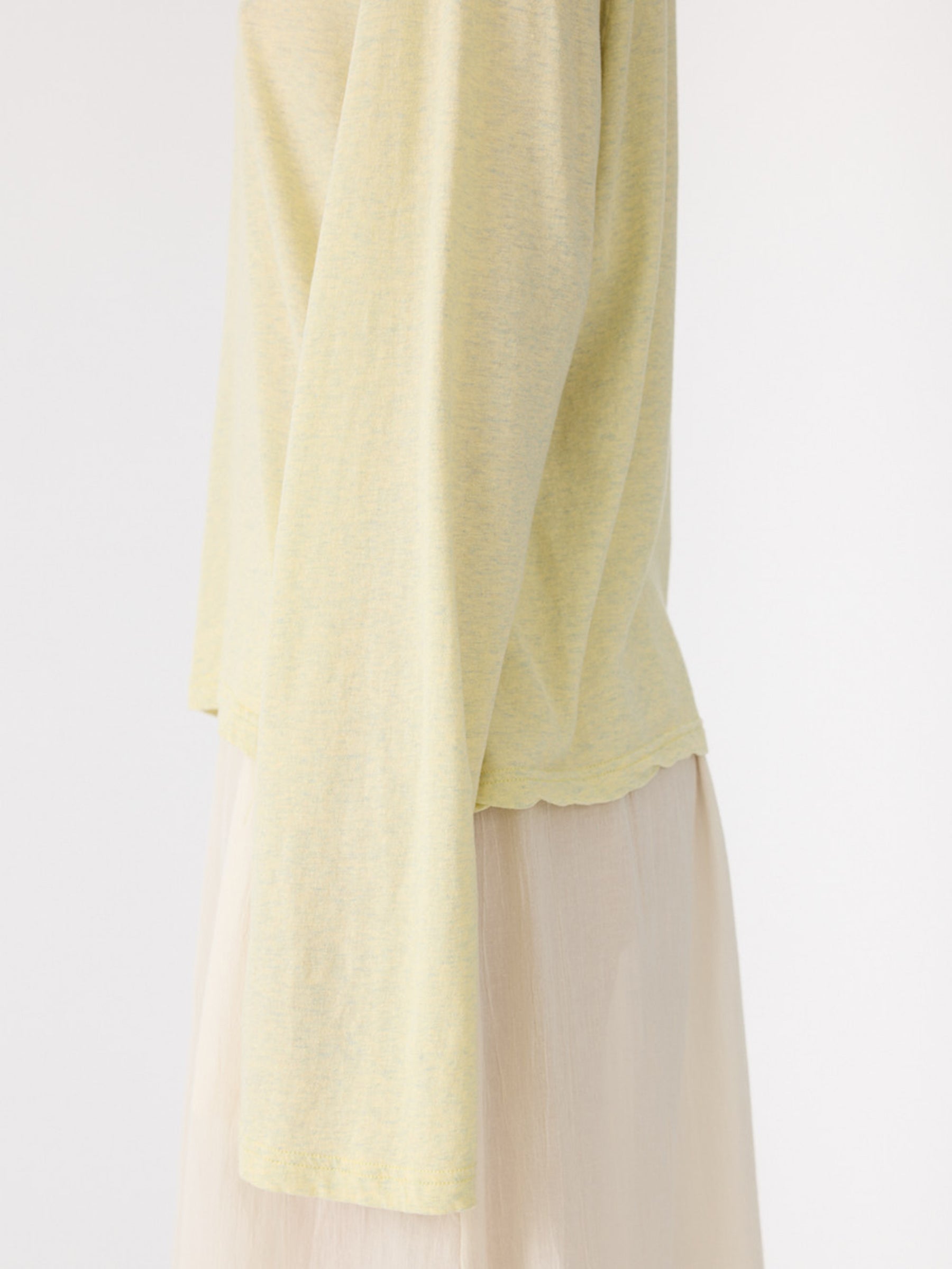 Bassike Boxy Wide Sleeve Long Sleeve T-Shirt in Pale Yellow Marl - detail view