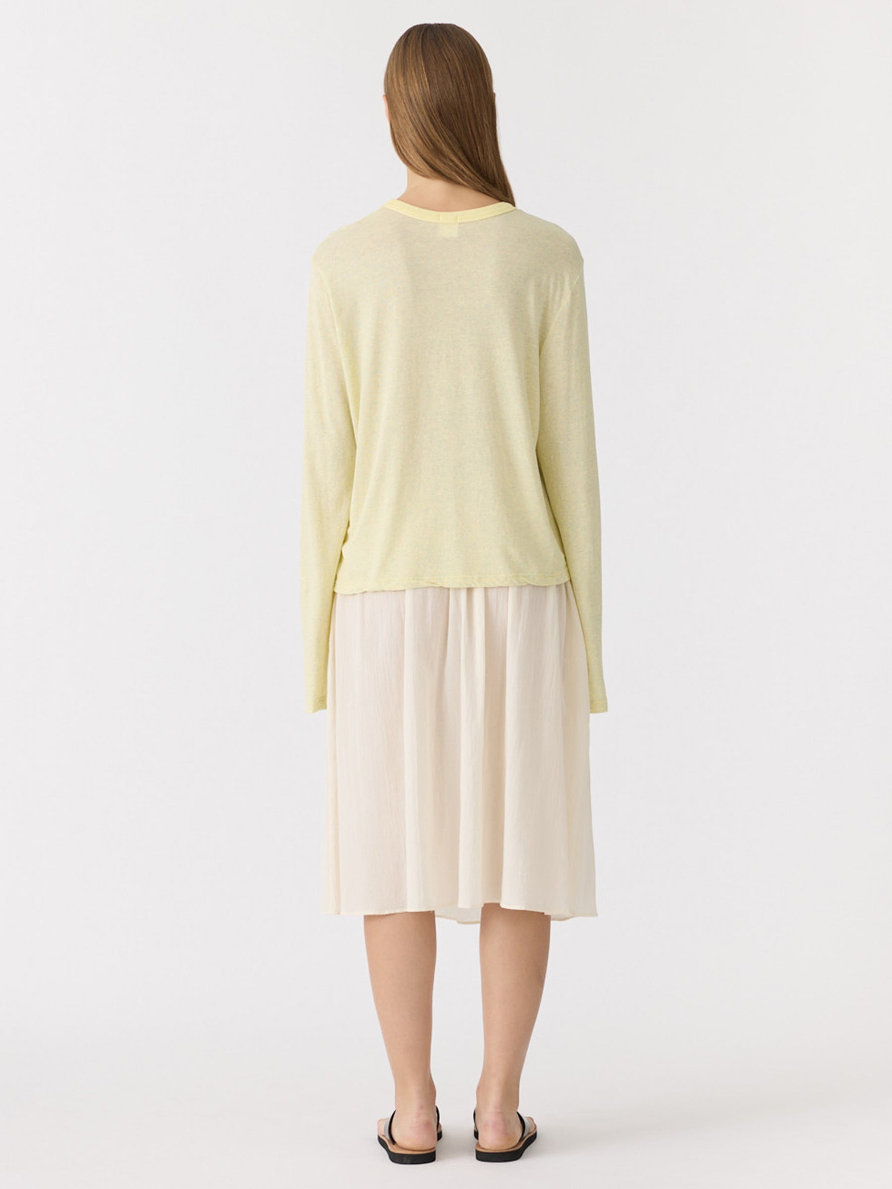 Bassike Boxy Wide Sleeve Long Sleeve T-Shirt in Pale Yellow Marl - styled look