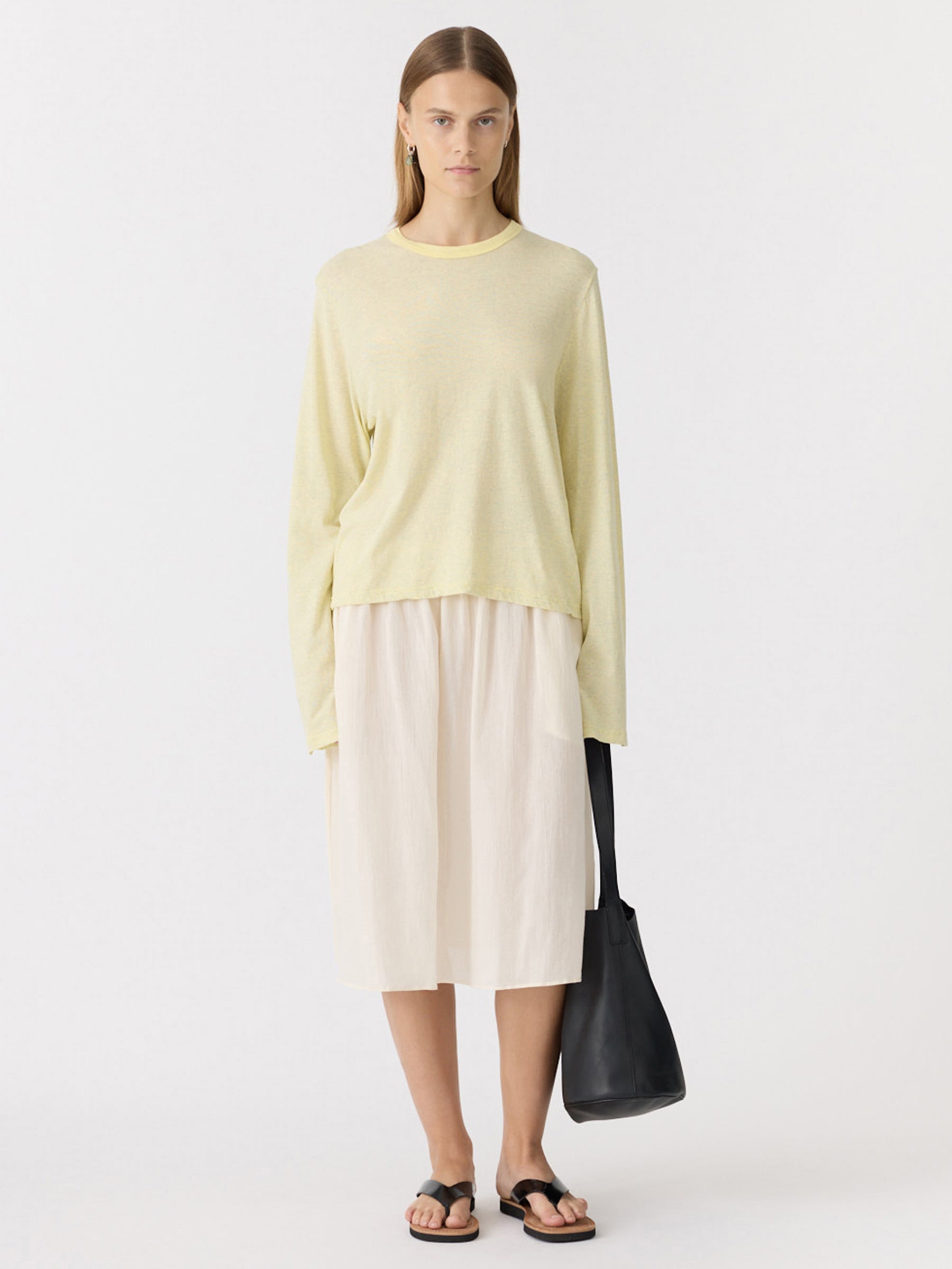 Bassike Boxy Wide Sleeve Long Sleeve T-Shirt in Pale Yellow Marl - outfit inspiration