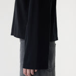 Bassike Boxy Wide Slv T-Shirt in Black - detail view