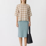 Bassike Check Boxy Top in Taupe Check