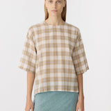 Bassike Check Boxy Top in Taupe Check - side view