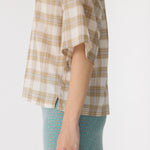 Bassike Check Boxy Top in Taupe Check - detail view