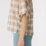 Bassike Check Boxy Top in Taupe Check - detail view