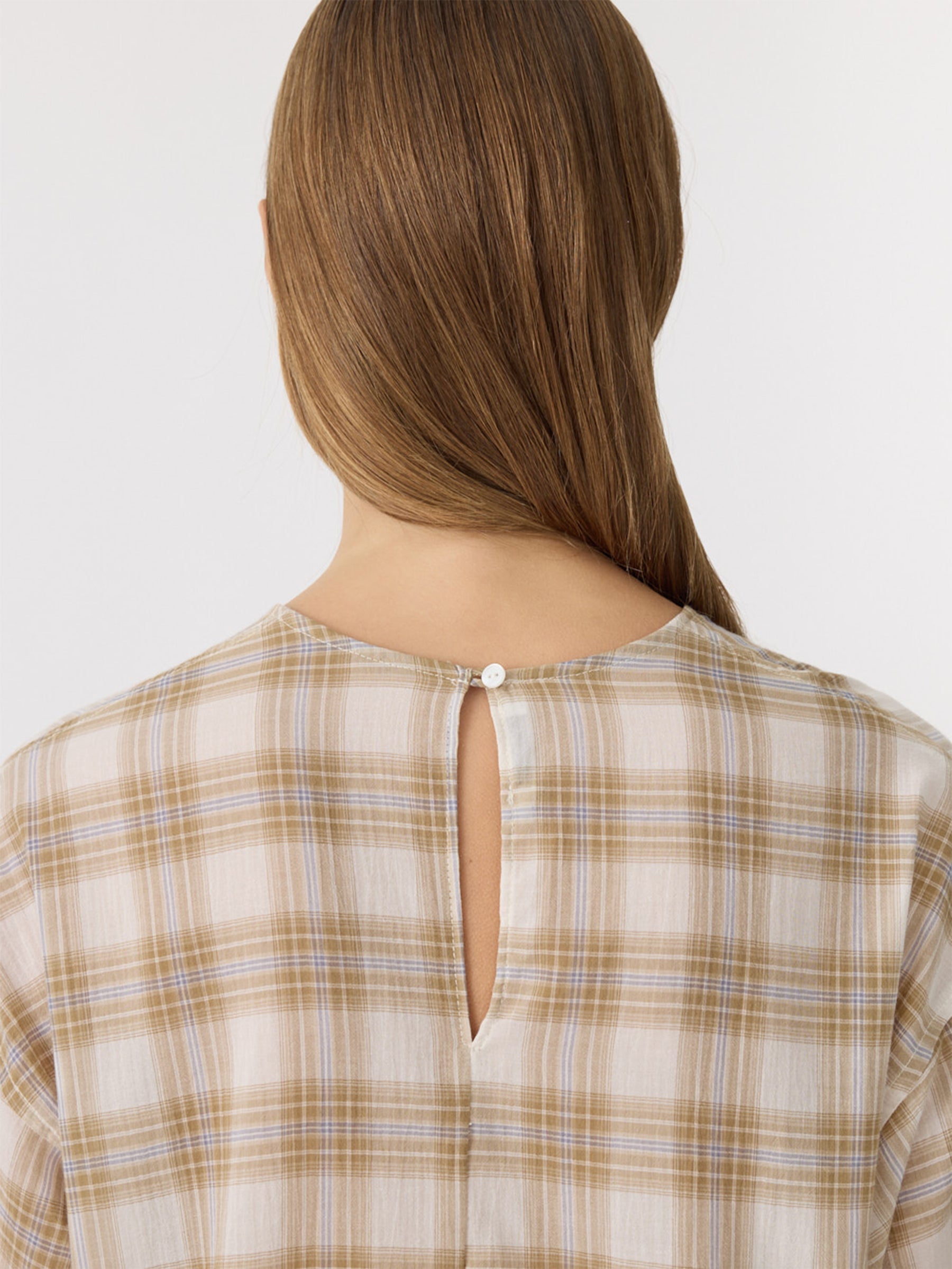 Bassike Check Boxy Top in Taupe Check - styled look