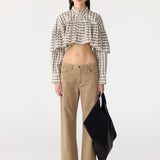 Bassike Check Frill Shirt in Stone and Charcoal and Tan Check