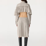 Bassike Check Frill Shirt in Stone and Charcoal and Tan Check