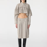 Bassike Check Frill Shirt in Stone and Charcoal and Tan Check