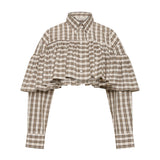 Bassike Check Frill Shirt in Stone and Charcoal and Tan Check