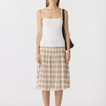Bassike Check Pleat Pintstitch Skirt in Taupe Check