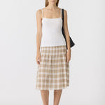 Bassike Check Pleat Pintstitch Skirt in Taupe Check - side view