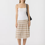 Bassike Check Pleat Pintstitch Skirt in Taupe Check - side view
