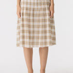 Bassike Check Pleat Pintstitch Skirt in Taupe Check - detail view