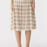 Bassike Check Pleat Pintstitch Skirt in Taupe Check - detail view