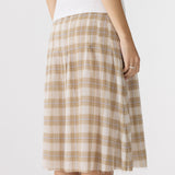 Bassike Check Pleat Pintstitch Skirt in Taupe Check - styled look