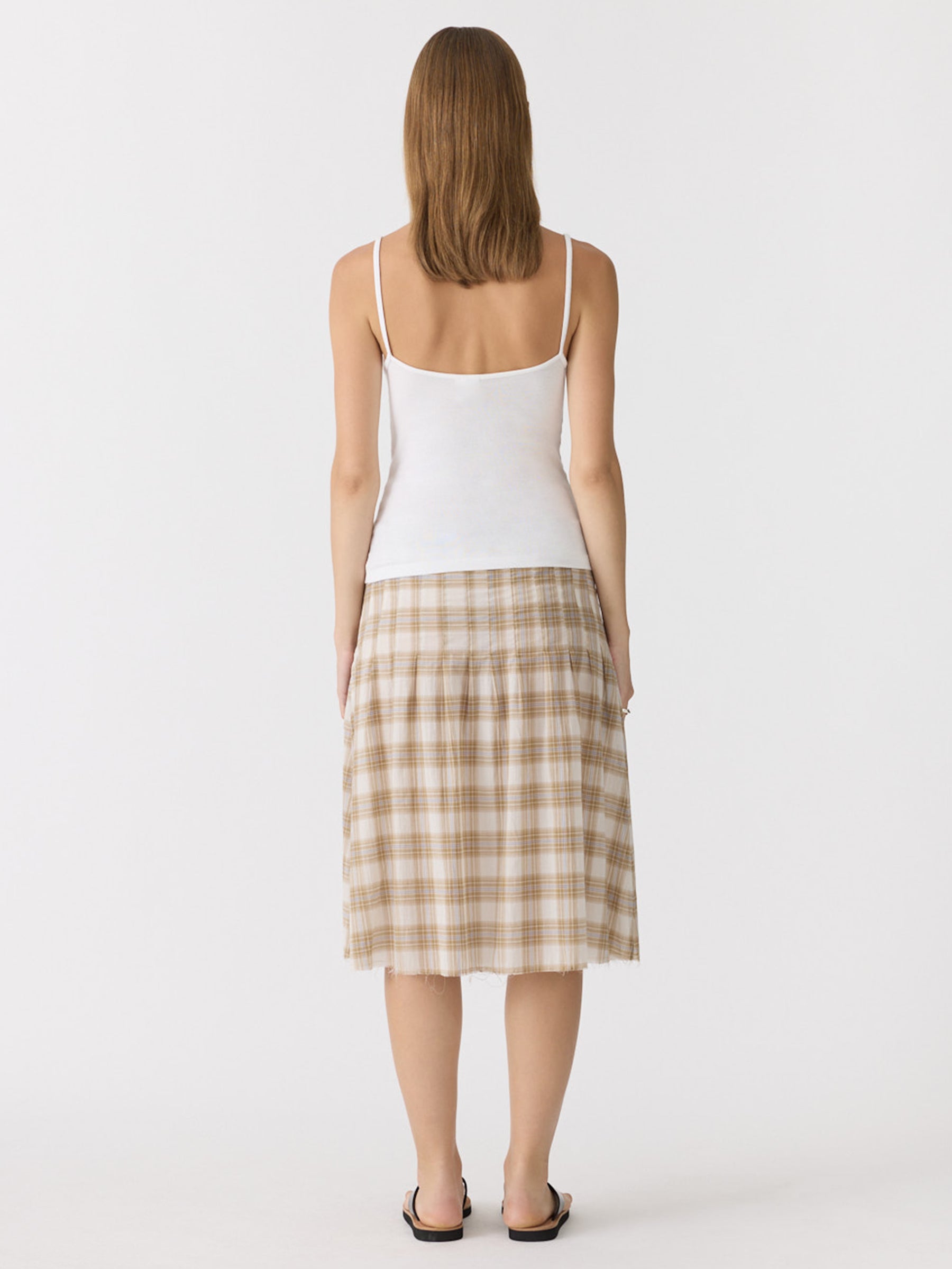 Bassike Check Pleat Pintstitch Skirt in Taupe Check - outfit inspiration