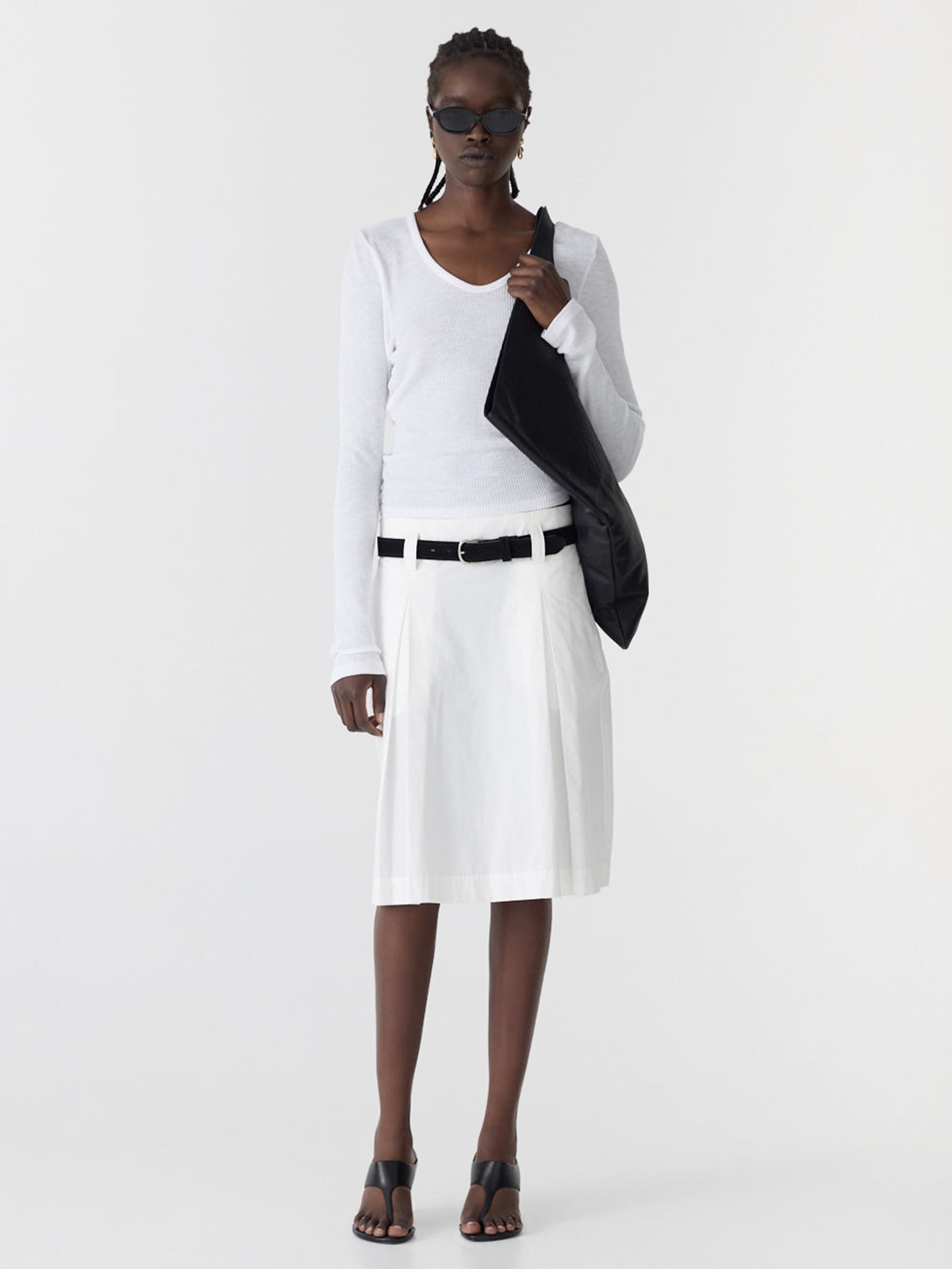 Bassike Crushed Cotton Box Pleat Skirt in Natural - side view