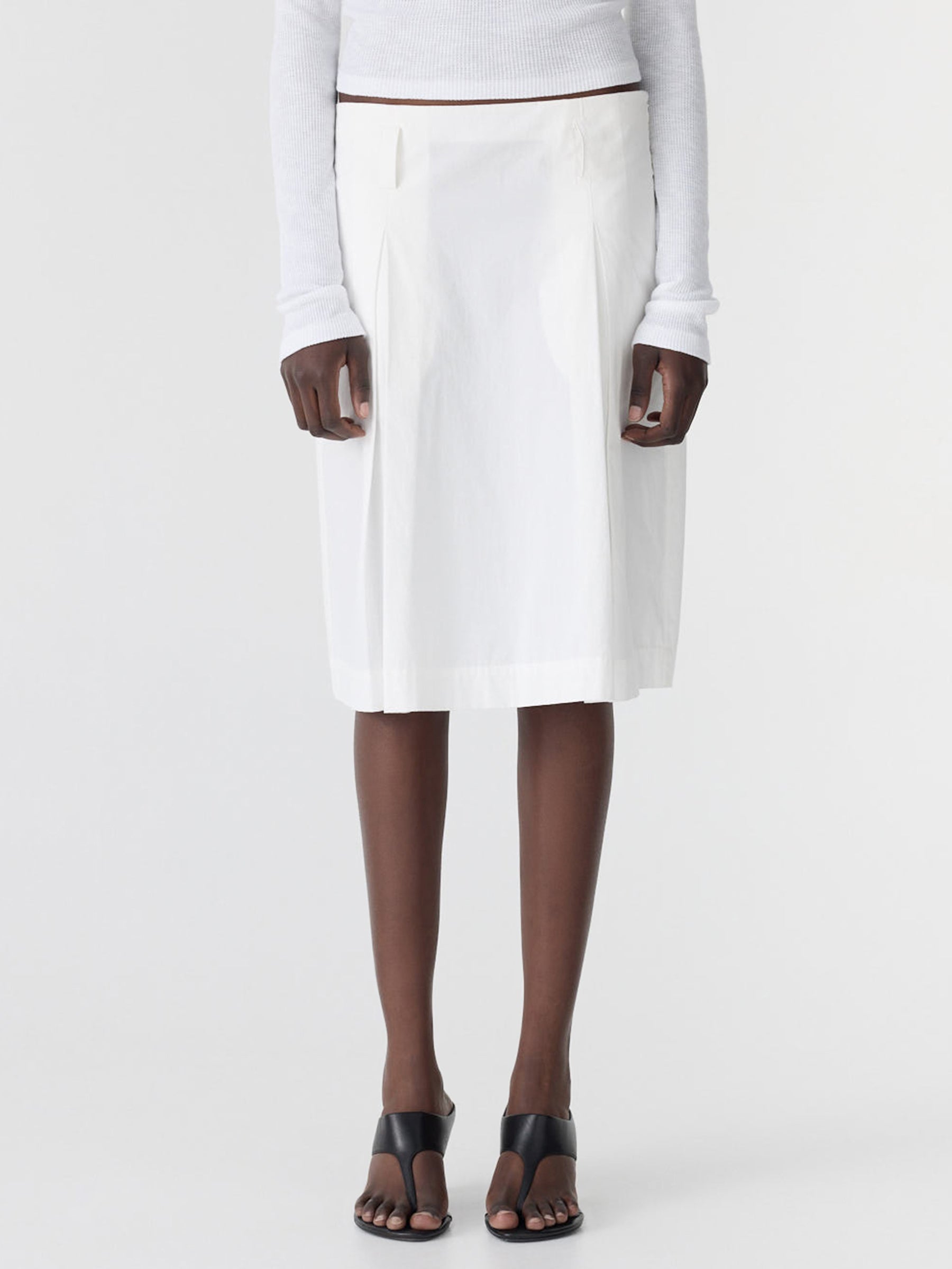 Bassike Crushed Cotton Box Pleat Skirt in Natural - detail view