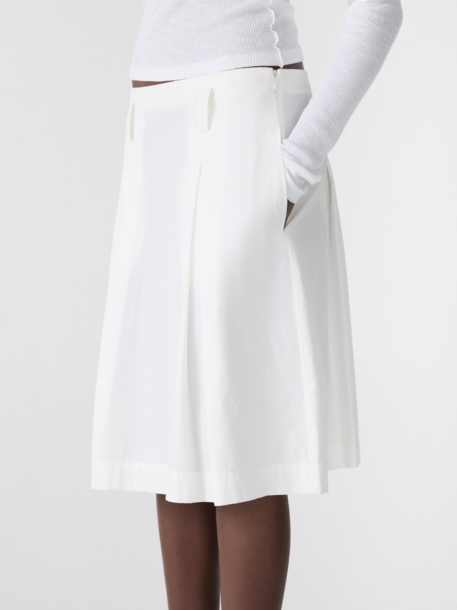Bassike Crushed Cotton Box Pleat Skirt in Natural - styled look