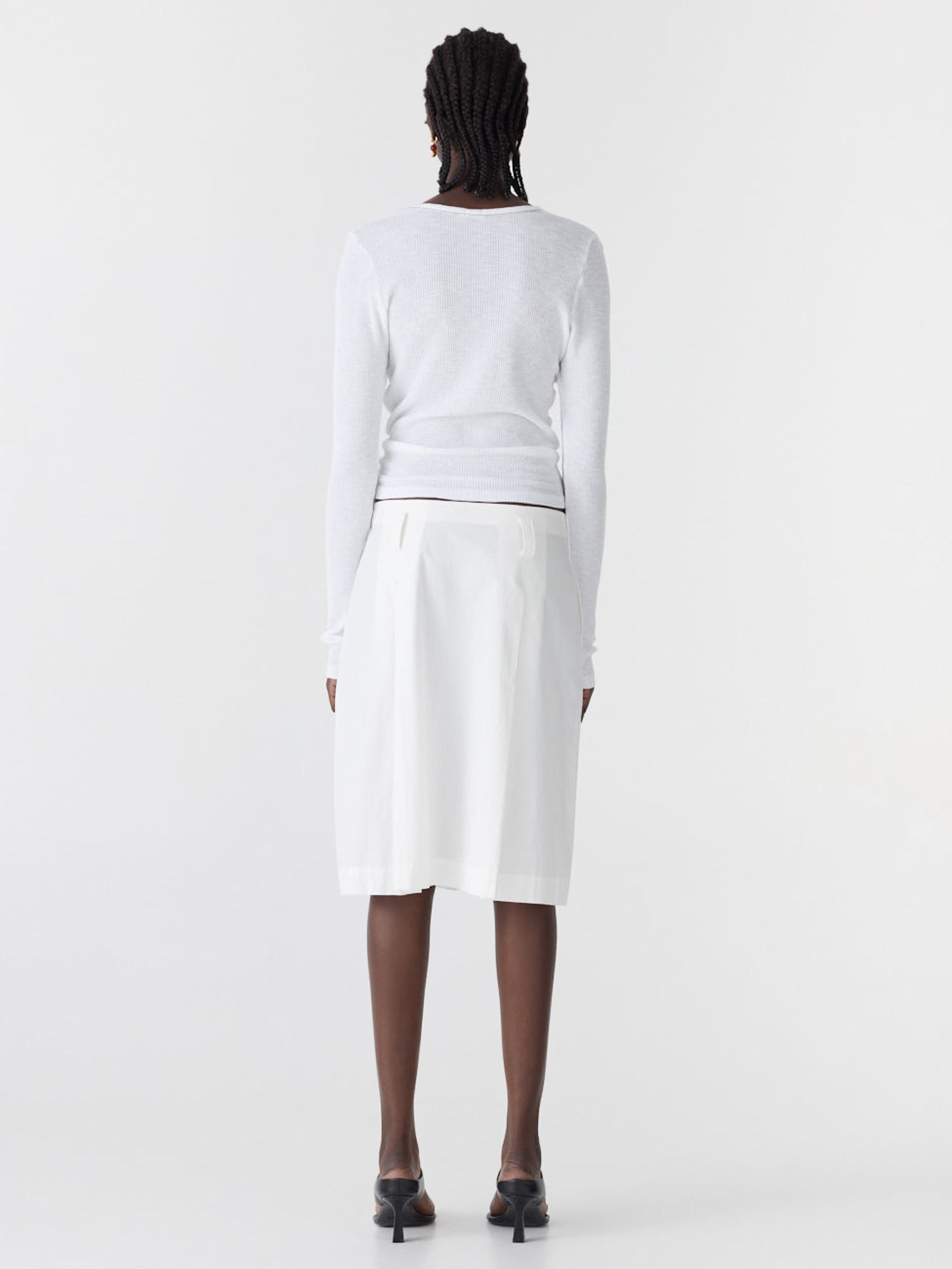 Bassike Crushed Cotton Box Pleat Skirt in Natural - close up