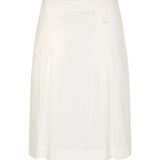 An off-white A-line skirt with structured waist detailing, shown against a solid light gray background.