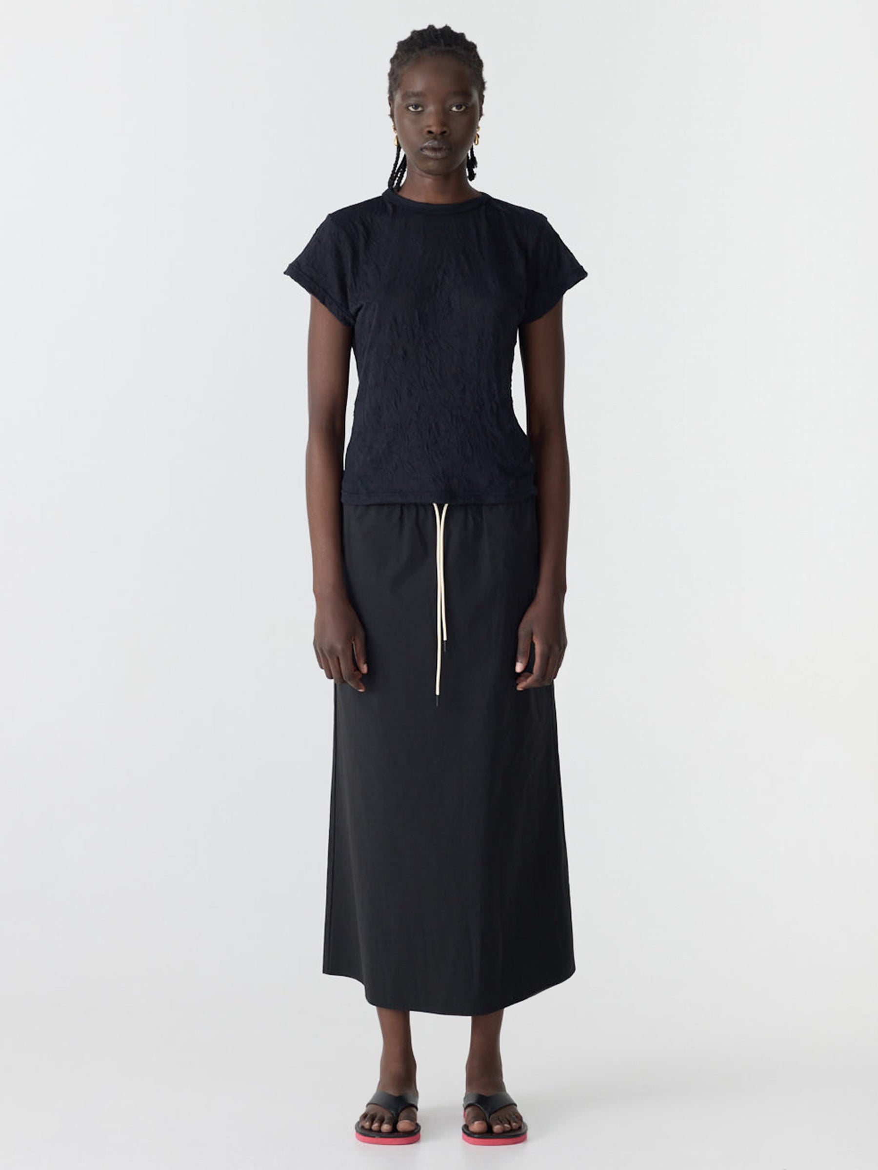 Bassike Crushed Cotton Minimal Skirt in Black - side view