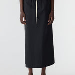 Bassike Crushed Cotton Minimal Skirt in Black - detail view