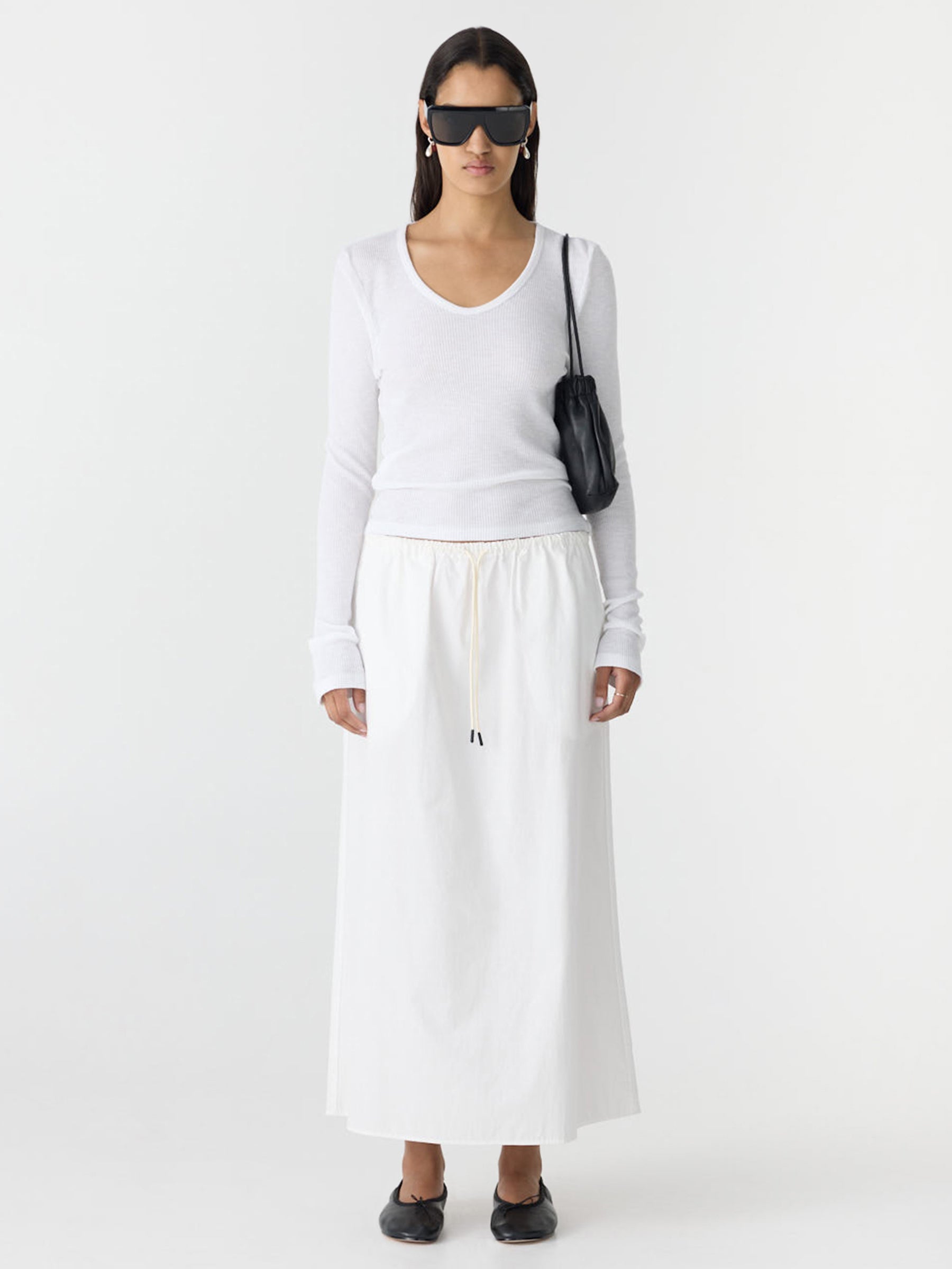 Bassike Crushed Cotton Minimal Skirt in Natural - side view