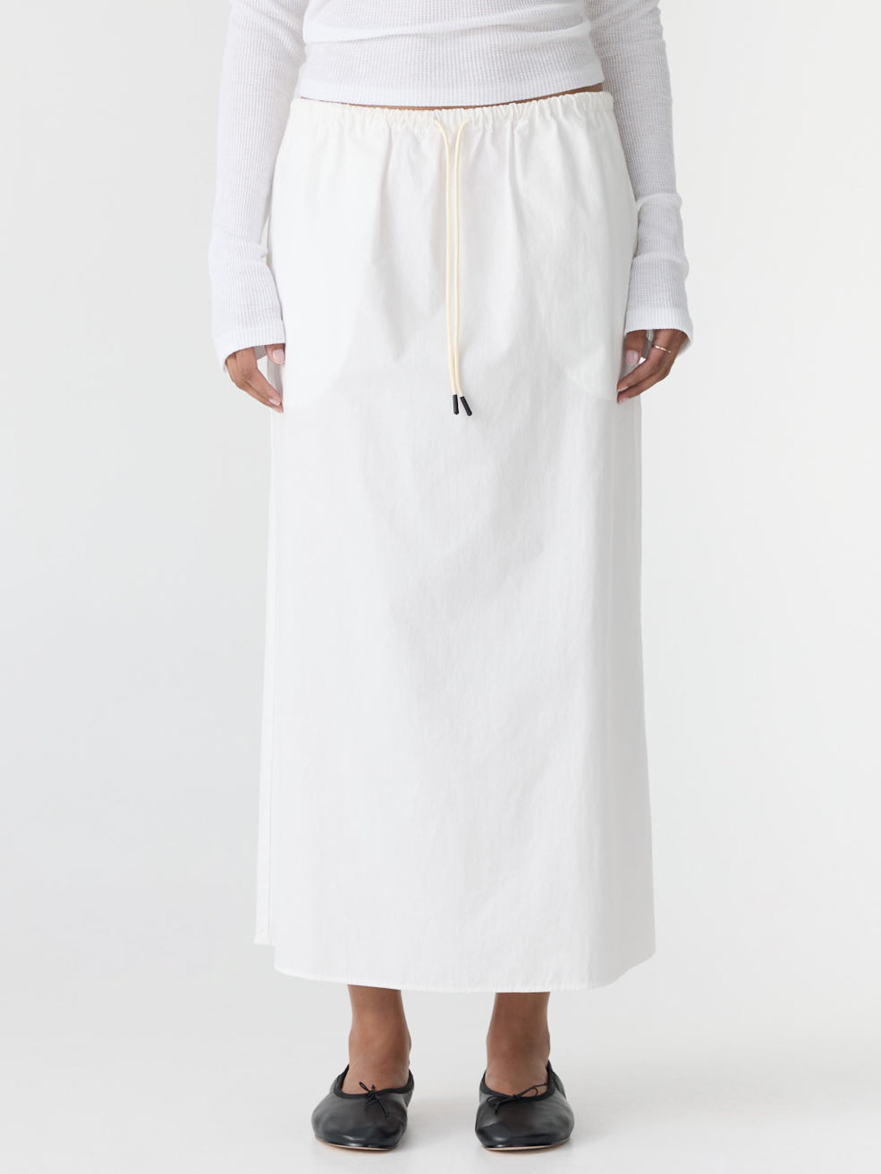 Bassike Crushed Cotton Minimal Skirt in Natural - detail view
