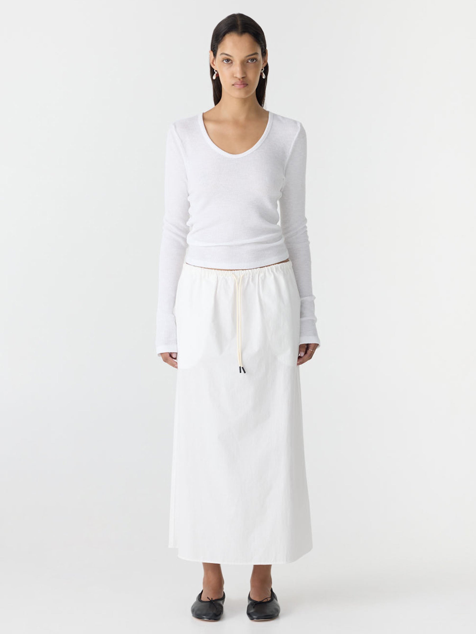 Bassike Crushed Cotton Minimal Skirt in Natural - close up