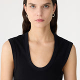 Bassike Essential Scoop Tank in Black - styled look