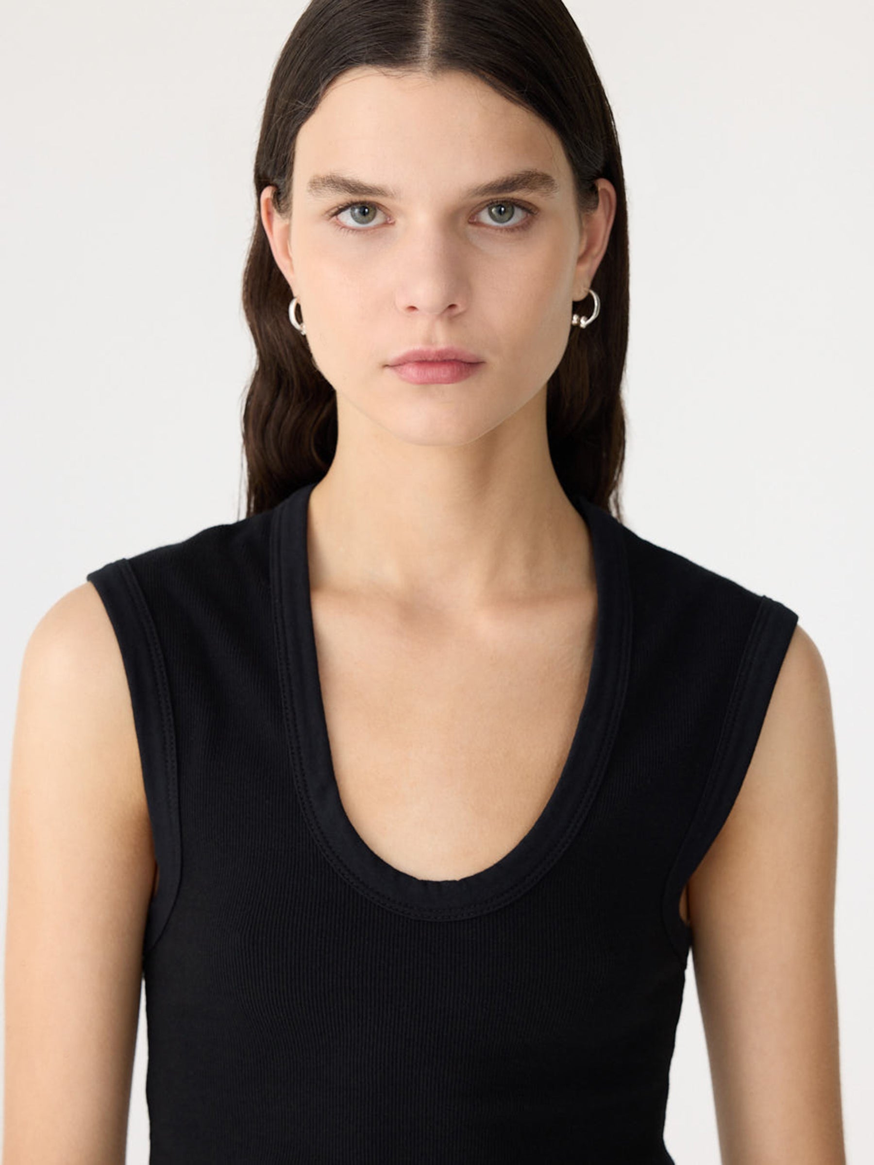 Bassike Essential Scoop Tank in Black - styled look