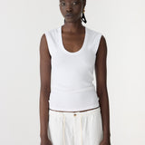 Bassike Essential Scoop Tank in White - side view