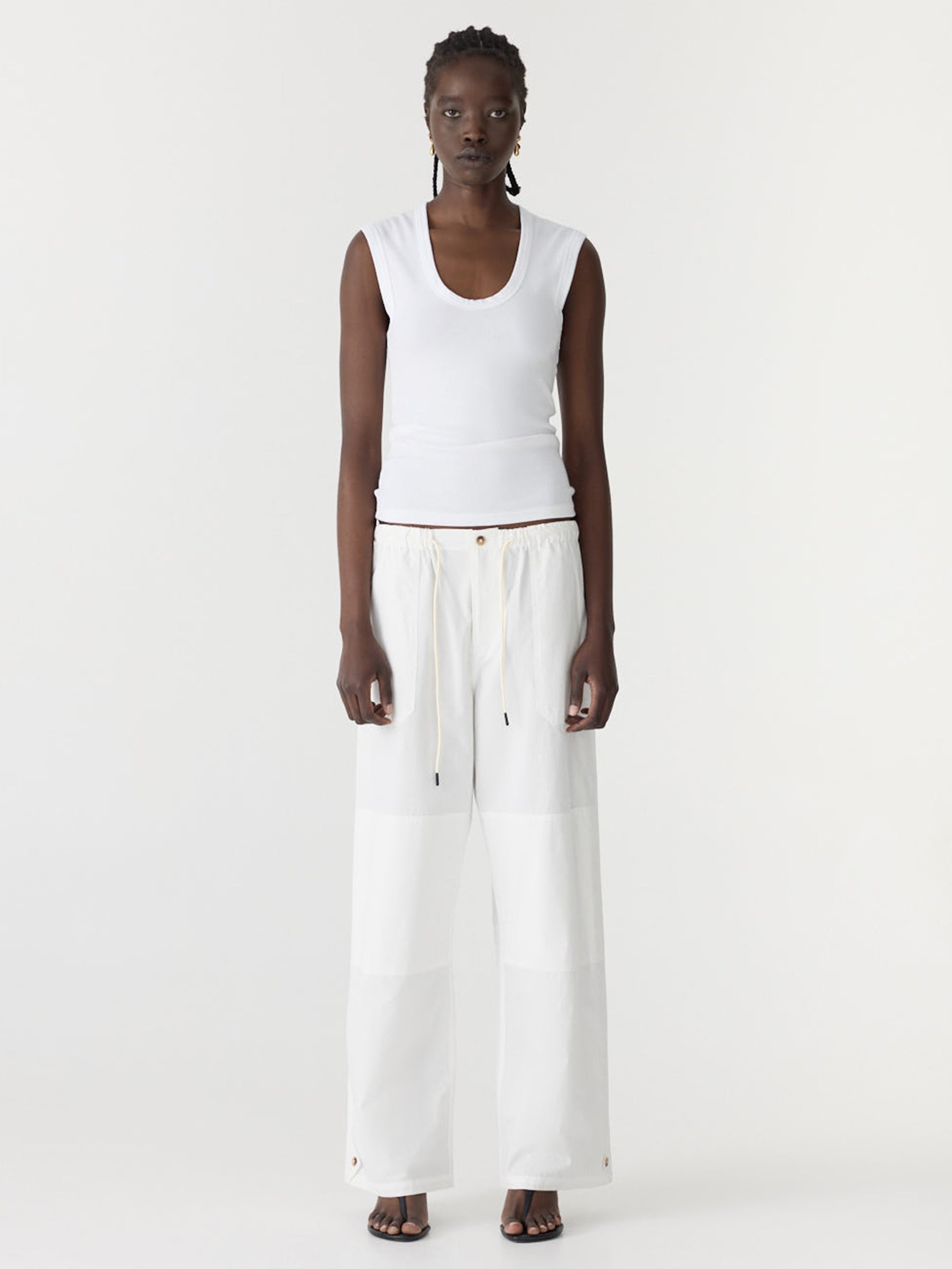Bassike Essential Scoop Tank in White - detail view