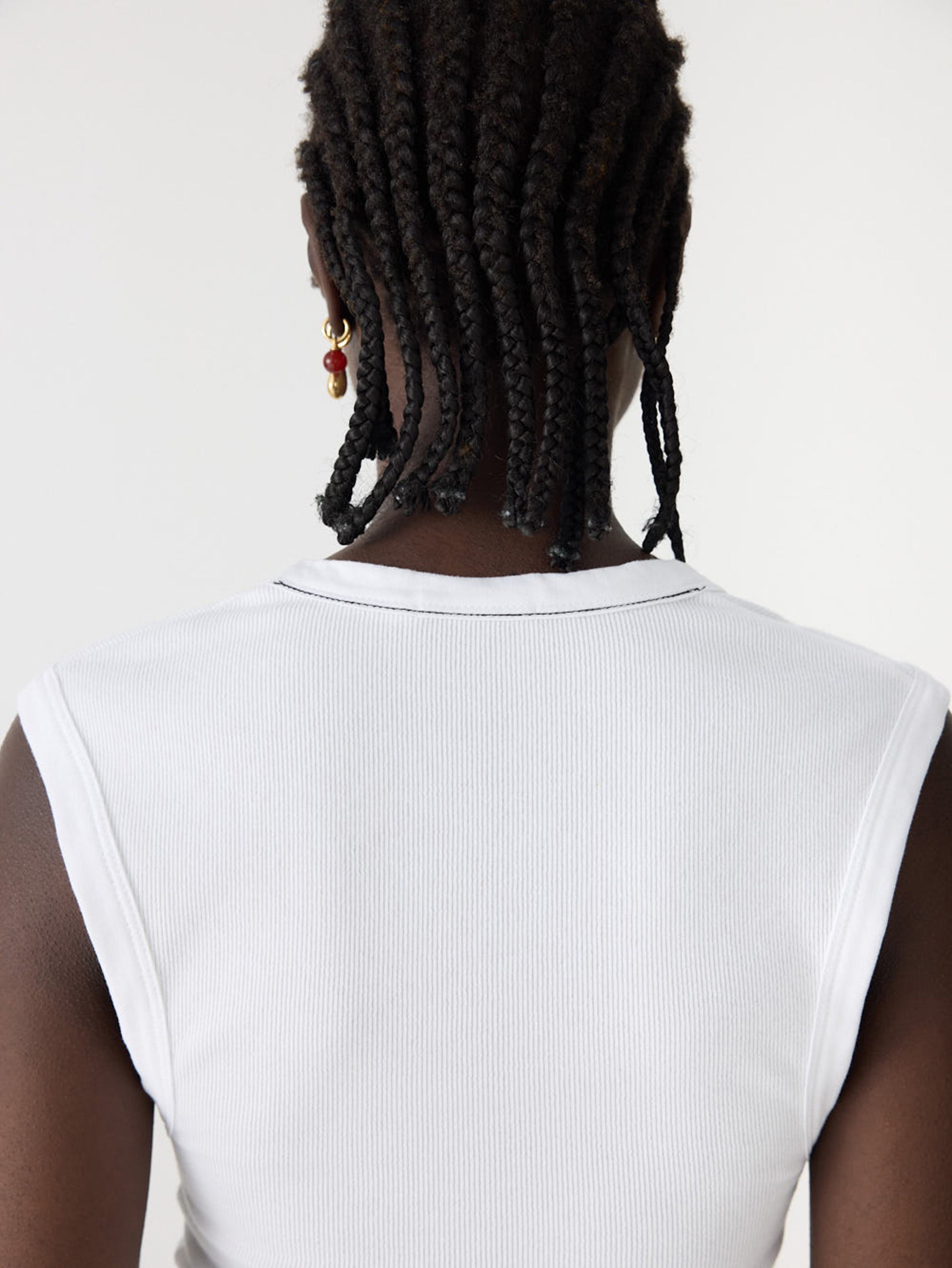 Bassike Essential Scoop Tank in White - styled look