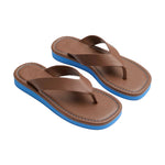 Bassike Leather Minimal Flip Flop in Brown and Blue