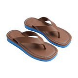 Bassike Leather Minimal Flip Flop in Brown and Blue