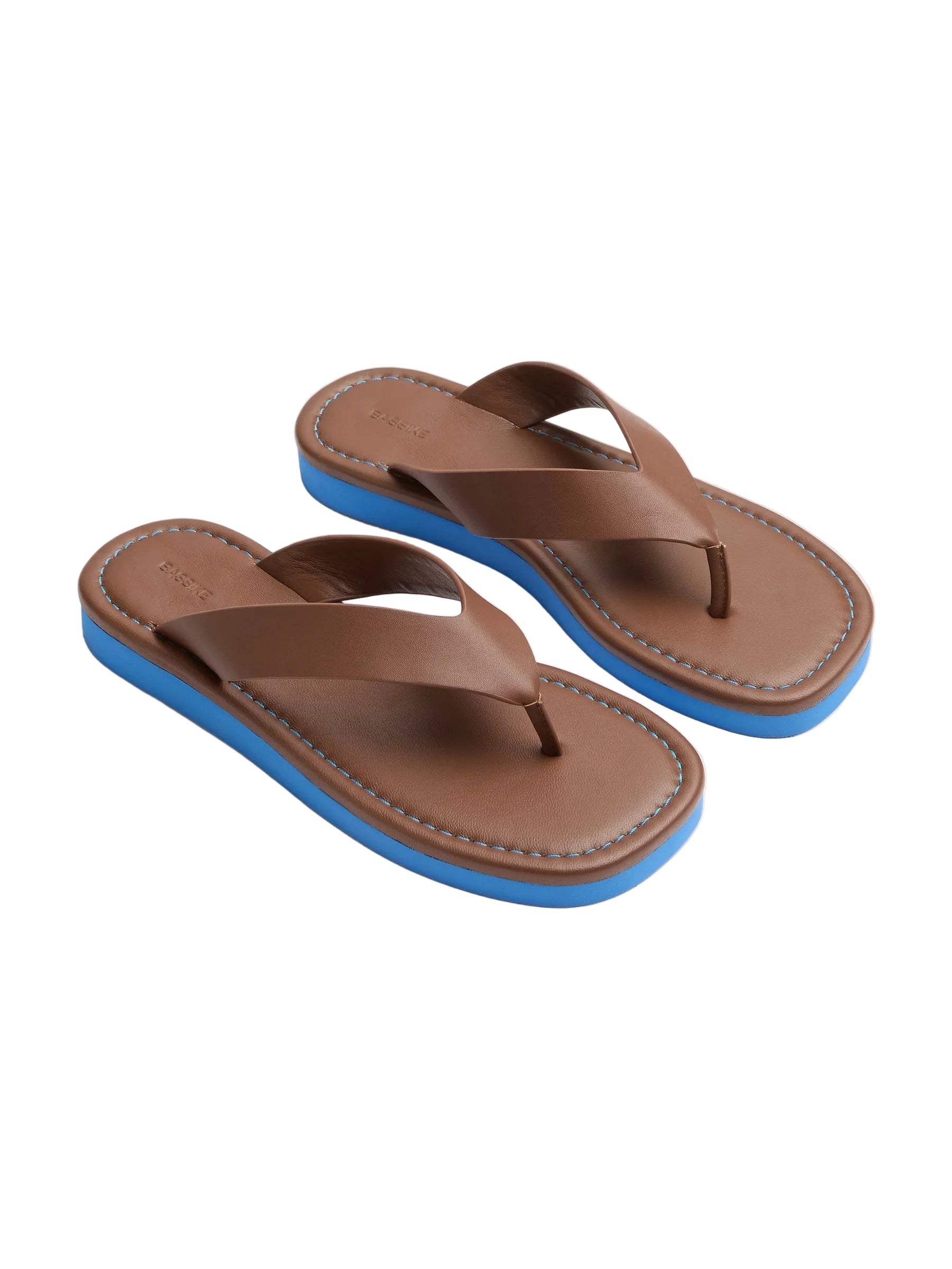 Bassike Leather Minimal Flip Flop in Brown and Blue