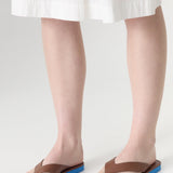 Bassike Leather Minimal Flip Flop in Brown and Blue - detail view