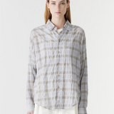 Bassike Light Check Boxy Shirt in Blue Check - side view