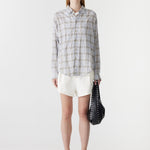 Bassike Light Check Boxy Shirt in Blue Check - detail view