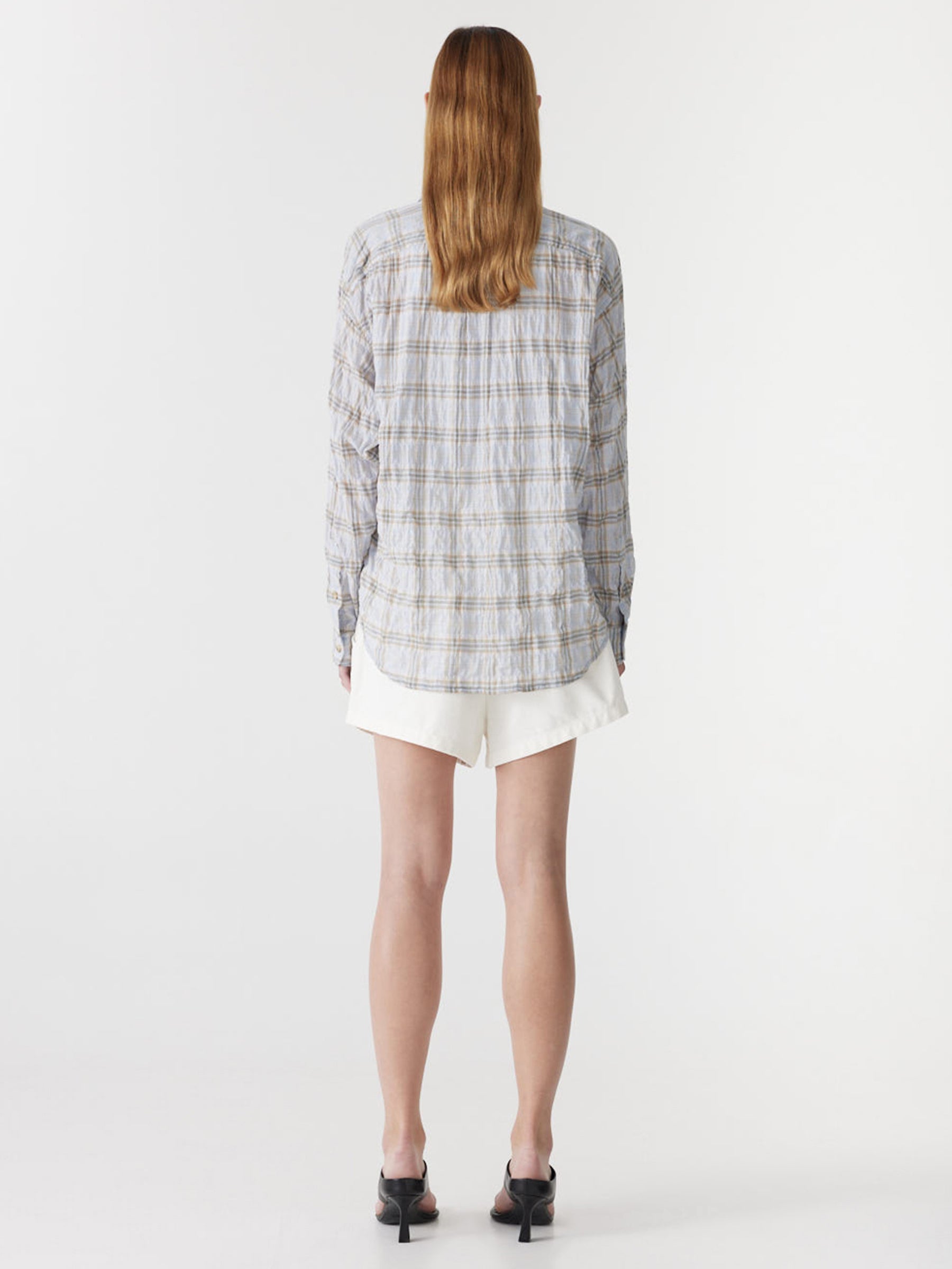 Bassike Light Check Boxy Shirt in Blue Check - styled look