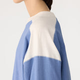 Bassike Long Sleeve Slouch Panelled T-Shirt in Vintage Blue and Ecru