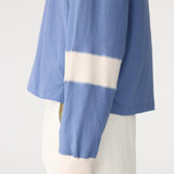 Bassike Long Sleeve Slouch Panelled T-Shirt in Vintage Blue and Ecru