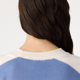 Bassike Long Sleeve Slouch Panelled T-Shirt in Vintage Blue and Ecru